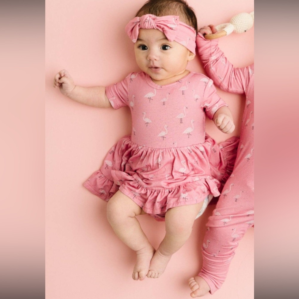 Little One Shop Pink Flamingo Body Suit Dress 18-24 Months